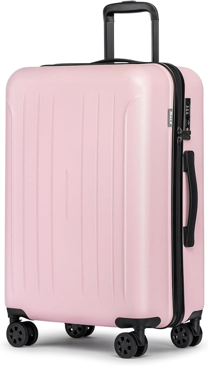 KYME Suitcase Hardshell With Double Spinner Wheels, PC+ABS TSA Lock Travel Luggage (Pink, 24" Checked)