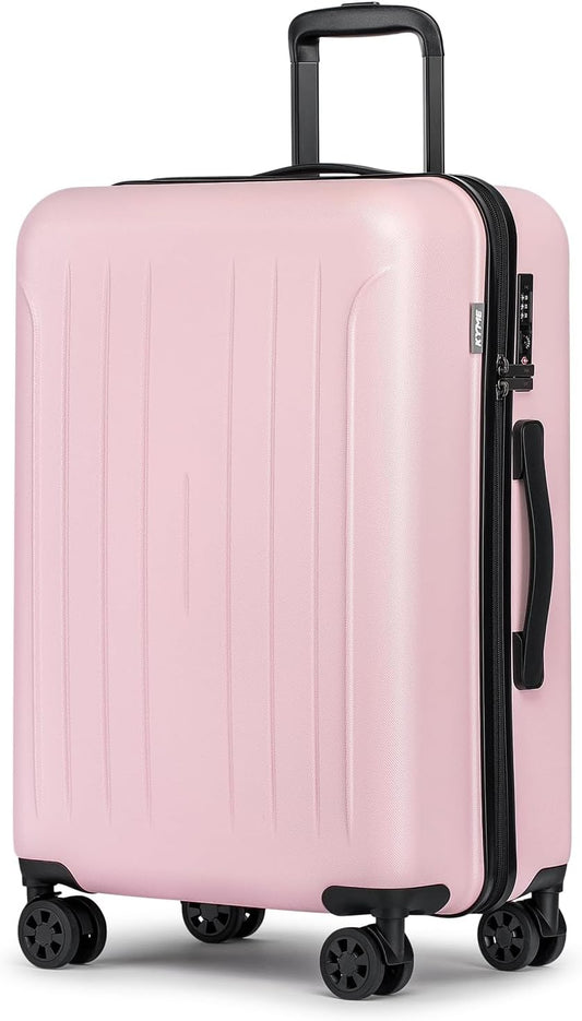 KYME Suitcase Hardshell With Double Spinner Wheels, PC+ABS TSA Lock Travel Luggage (Pink, 24" Checked)