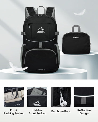 WATERFLY Hiking Foldable Daypack Backpack: 25L Ultra Lightweight Packable Waterproof Outdoor Travel Day Pack for Woman Man