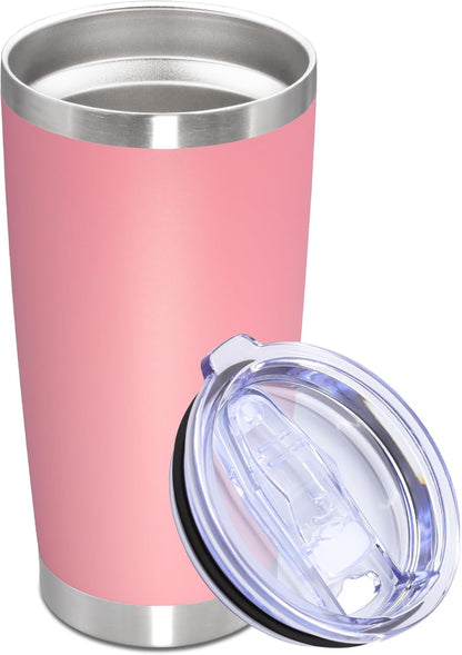 20oz Tumbler Stainless Steel Tumbler Cup with Lid Vacuum Insulated Double Wall Travel Mug, Durable Powder Coated Travel Coffee Tumbler Mug for Hot & Cold Drinks, Pink,1 Pack