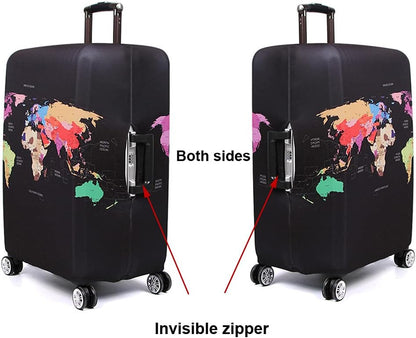 MosaiRudo Thicker Luggage Cover Elastic Suitcase Cover Protector Fits 18-32 Inch Suitcase Travel Accessories (World Map, XL)