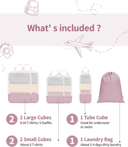 Narwey 6 Set Compression Packing Cubes for Travel Kids Women Carry on, Packing Organizers Bag for Backpack Luggage Suitcase Duffle Bags