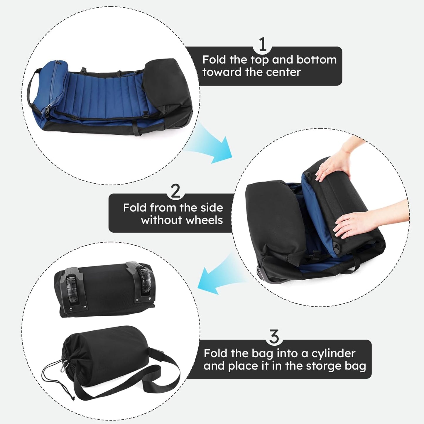 86L 30” Folding Duffle Backpack with 2 Wheels,Travel Bag with Separate Shoe Compartment,Navy Blue