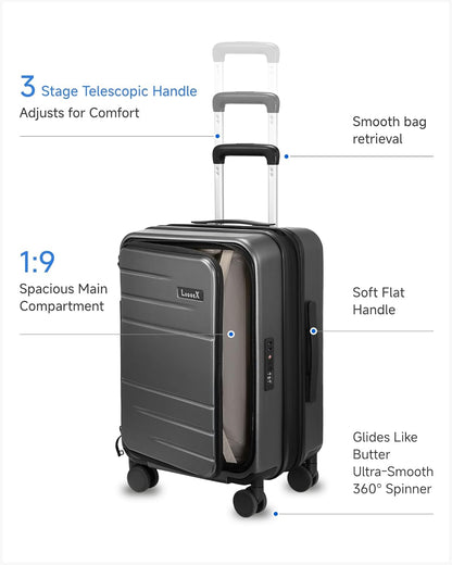 Carry On Luggage Top Opening, FLT Expandable Polycarbonate Hard Shell Suitcase with Wheels (FLO-Lite, Charcoal Metallic, 20 Inch, 38L-43L)