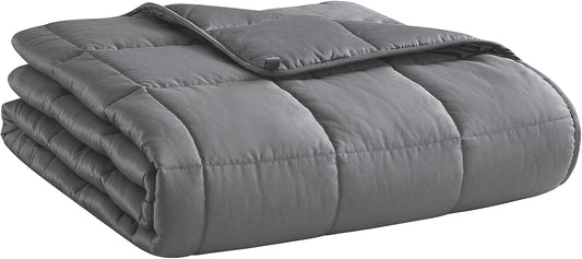 L'AGRATY Weighted Blanket for Adults- Dark Grey, 48"x72", 15lbs, Twin Full Size Heavy Throw Blanket, Cooling, Breathable, Microfiber with Glass Beads, Big, Washable, All-Season