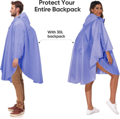 PTEROMY Hooded Rain Poncho for Adult with Pocket and Zipper, Waterproof Lightweight Raincoat for Men and Women