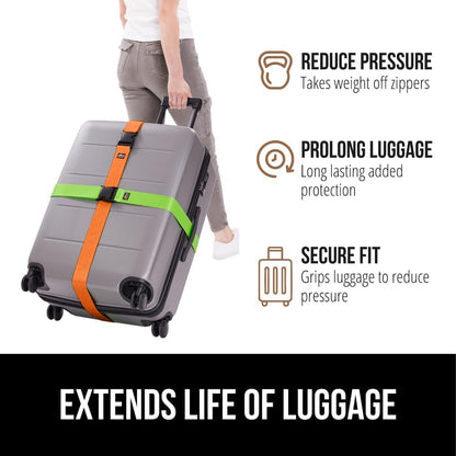 GORILLA GRIP Heavy Duty 8 Pack Adjustable Luggage Straps for Suitcases, Easy to Identify Travel Belt Connector Holds Suitcase Together, Extends Life of Bag, Strap Connects Two Bags, Multicolor