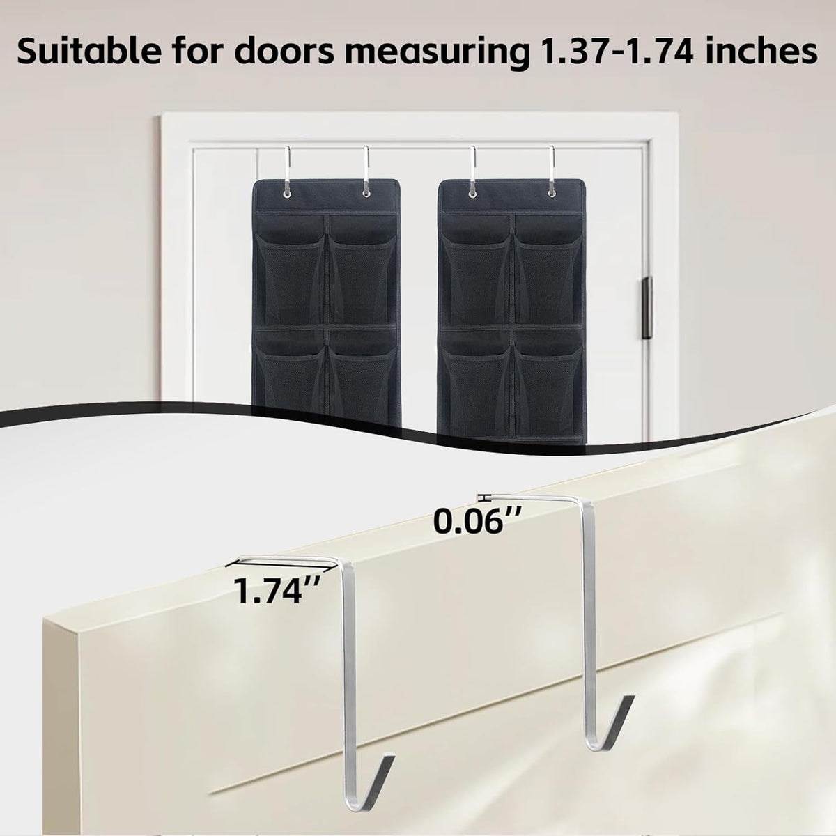 Over The Door Shoe Organizer, 14 Large Mesh Pockets Hanging Shoe Rack for Closet Organizers and Storage, 2-pack (black)