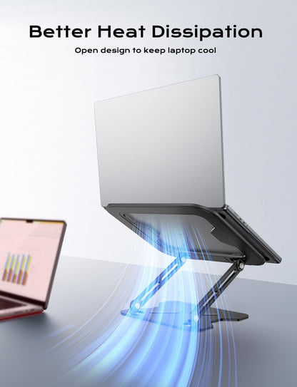 Adjustable Laptop Stand for Desk, Metal Foldable Laptop Riser, Portable Laptop Holder Mount, Ventilated Cooling Notebook Stand for MacBook Air Pro, All 10-16'' Notebooks Laptops, Space Black