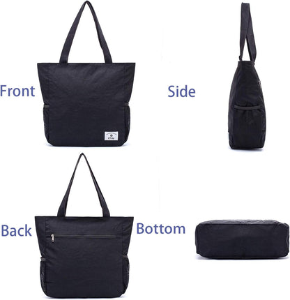 ETidy Large Capacity Foldable Tote Bag With Zipper Water-resistant SandproofWomen Beach Bag Handbag GymBag Travel ShoppingBag