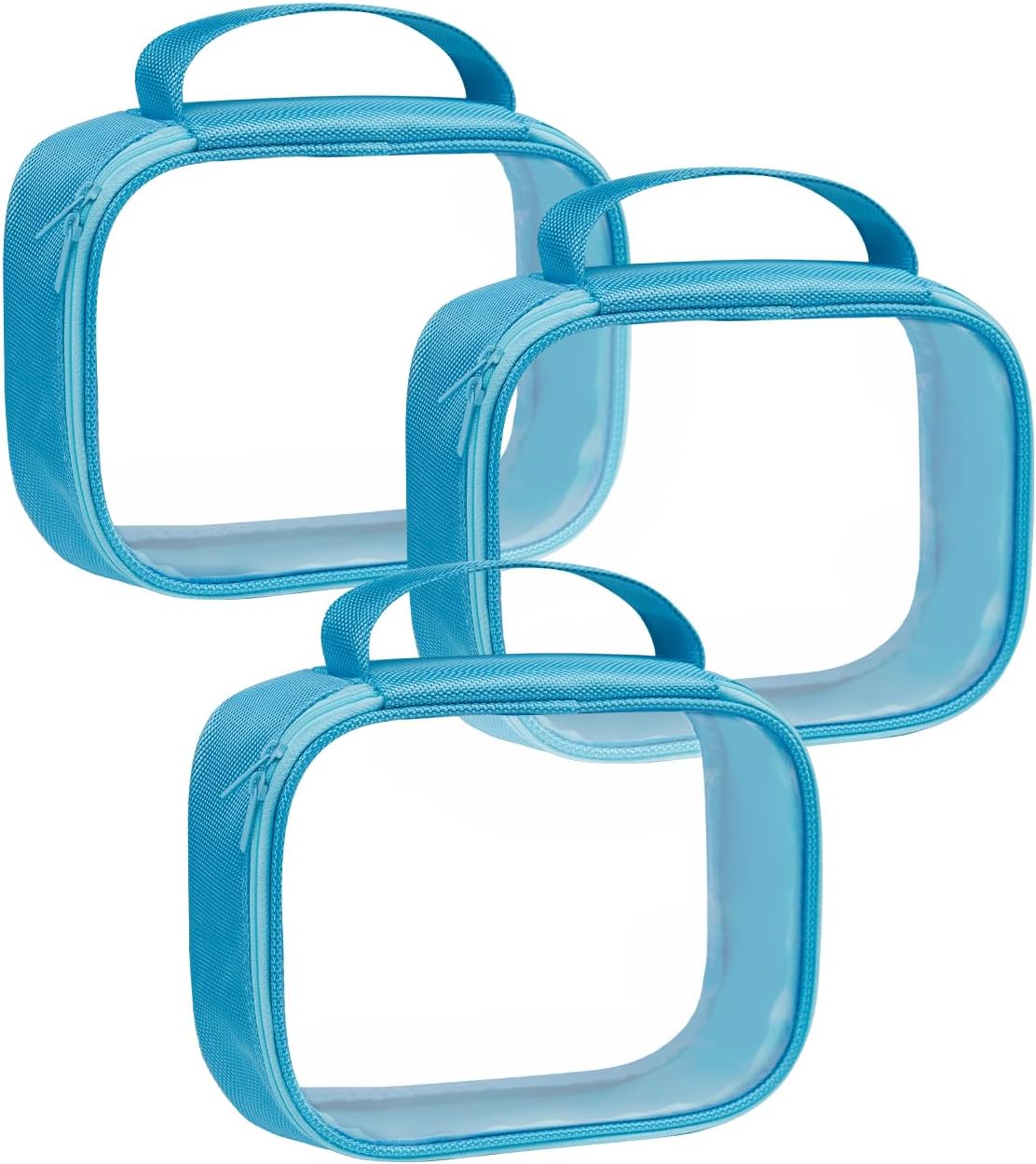 Moyad TSA Approved Clear Toiletry Bag, 3 Pack Quart Size 3-1-1 Liquids Pouch for Travel, Transparent Makeup & Cosmetic Organizer for Women Men, Blue