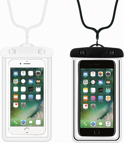2-Pack Waterproof Phone Pouch，Waterproof Phone Case for iPhone 15 14 13 12 Pro Max XR X SE 2022 8 Samsung S24 S23 S22(Black+White)