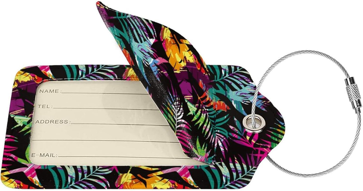 2 Packs Colorful Palms Crew Luggage Tag for Adult Kids, Tropical Flavour Suitcase Tag Labels Leather Travel Baggage Identifiers Tags