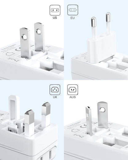 BESTEK Worldwide Travel Plug Adapter, Dual 100-250V Input Plug Adapter Universal All-in-One Travel Adapter Travel Power Adapter for UK, Europe, AU, JP, US, Type A/I/G/C - 2 Pack