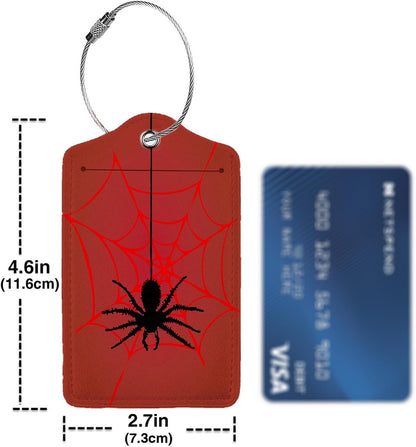 Spider Web 2-Pcs Premium Leather Tags with Privacy Covers,Luggage Tag Stainless Steel Loops Ideal for Suitcases, Travel Bags, Backpacks