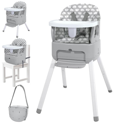 4 in 1 Portable Baby Highchair Convertible Highchair for Babies and Toddlers - Foldable Carry Small Box, High Chair, Infant Booster Seat, Dining Chair, Easy to Carry and Store (Grey)