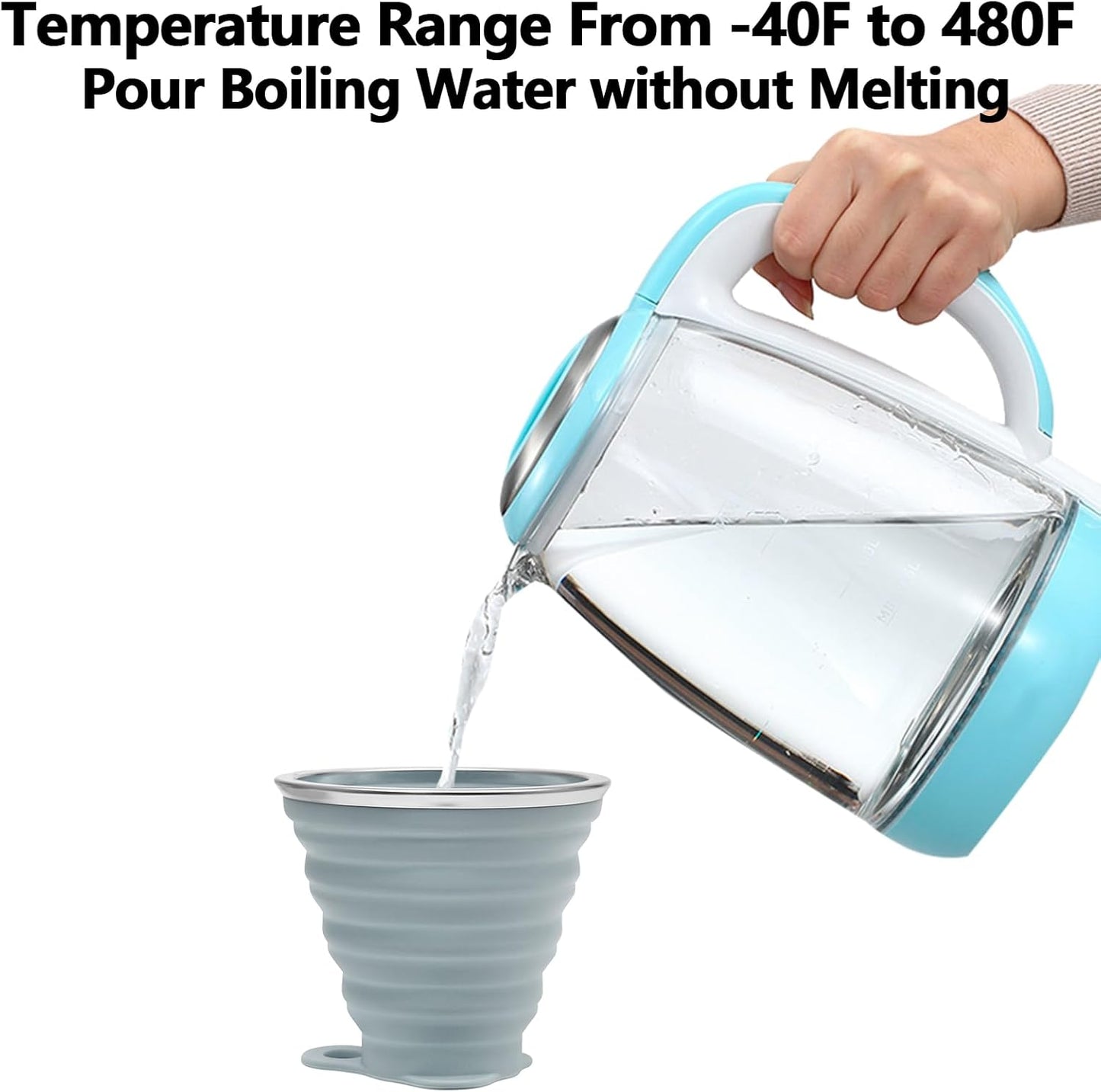 Litoexpe 4 Pack Silicone Collapsible Travel Cup Portable Folding Camping Cup Sets with Lids, Mint Green & Light Gray & Mustard Yellow & Light Brown, Capacity 9.22oz (270ml)