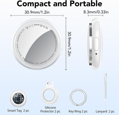 2025 New [Apple MFi Certified] (iOS Only) Air Tracker Tags-2 Pack, Bluetooth Tracker for Apple Find My, Replaceable Battery, Key Finder and Item Locator Smart Tag for Keys, Bags, Luggage, Pets, White