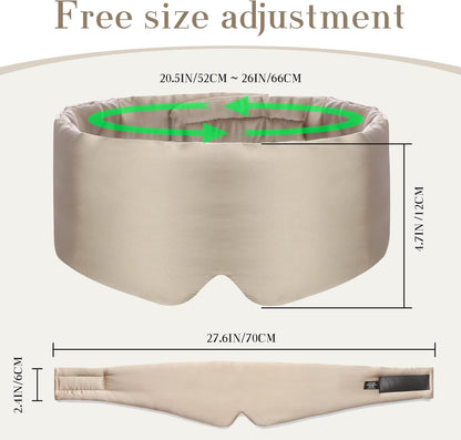 100% Mulberry Silk Sleep Mask Eye Mask for Women Man with Adjustable Band, for Side Sleeper Blackout Sleep Mask for Travel Rest and Office Large Size (Taupe)