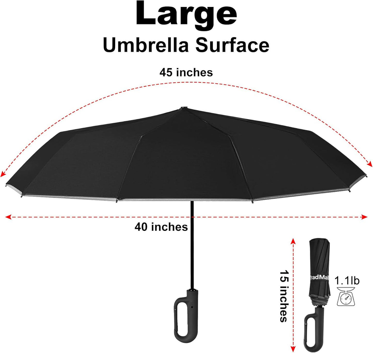TradMall Travel Umbrella, 280T Fabric Windproof Automatic Portable Compact Folding Umbrellas for Rain with Reflective Stripe for Women and Men
