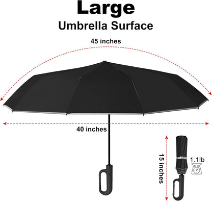 TradMall Travel Umbrella, 280T Fabric Windproof Automatic Portable Compact Folding Umbrellas for Rain with Reflective Stripe for Women and Men
