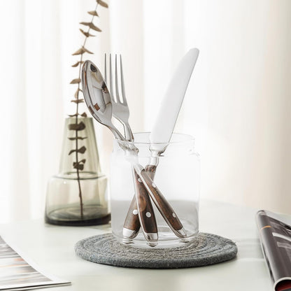 20-Piece Silverware Set for 4, High-end Everyday Flatware Set, Wood Grain Color Handles Cutlery Set, Retro Stainless Steel Forks and Spoons, Utensil Sets for Home Restaurant, Dishwasher Safe