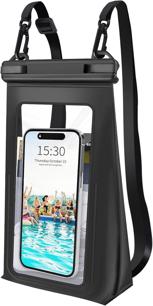 Large Waterproof Phone Pouch Floating, Universal Waterproof Phone Case for iPhone 15 Pro Max 14 Plus 13 12 11 Samsung up to 7.2'', IPX8 Water Proof Cellphone Dry Bag for Beach Pool Swimming Black