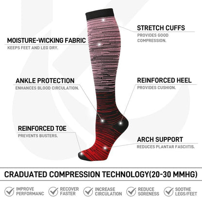 Kickticks 4 Pairs Compression Socks for Woman & Man Unisex 20-30mmHg Knee high Plus Size Wide Calves for Flying Running…