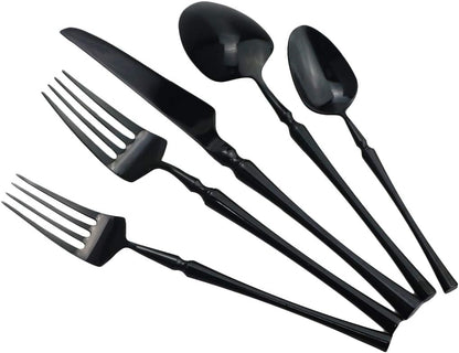 Gugrida 20 piece Black Flatware Set 304 Stainless Steel Fork Spoon Cutlery Luxury Mirror Polished Silverware, Dishwasher Safe, Service for 4