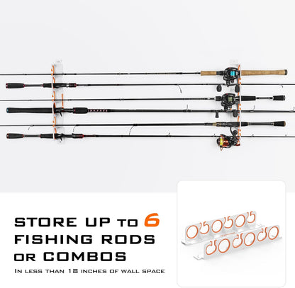 KastKing SafeGuard Fishing Rod Holder for Garage, Wall or Ceiling Mounted Fishing Rod Rack Storage Organizer, Fishing Pole Holder Holds 6 Rods or Combos in Less Than 18 Inches