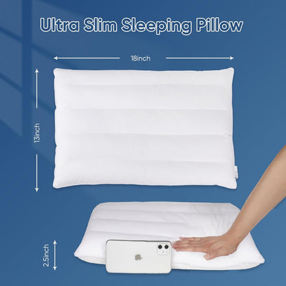 MINUPWELL Ultra Flat Small Pillow for Sleeping, 18x13in Small Pillow for Travel 7D High Support 2.5 inch Height Ultra Thin Pillows -Mini Pillow - 100% Cotton