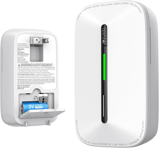 Jemay Plug in Carbon Monoxide Detector,10 Year Battery CO Alarm Detectors with Test-Button & Breathing Light, Portable AC Power CO Monitor Detectors for Home/Hotel, Just Plug & Play, 1 Pack