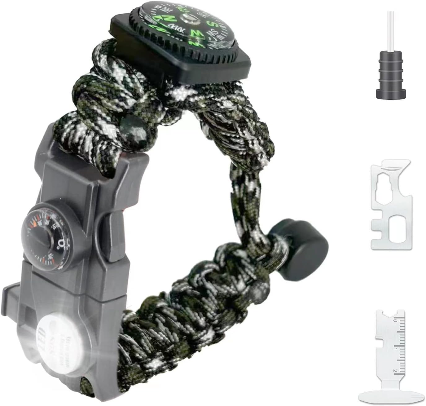 20 in 1 Survival Paracord Bracelet Adjustable Gear Kit with SOS LED Light, Fire Starter, Bigger Compass, Survival Whistle, Perfect for Camping, Hiking, Fishing