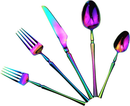 Gugrida Rainbow Silverware Set, 5-Piece 18/10 Stainless Steel Flatware Cutlery Set for 1,Mirror Finish, Ideal for Wedding Festival Party Home Kitchen, Dishwasher Safe