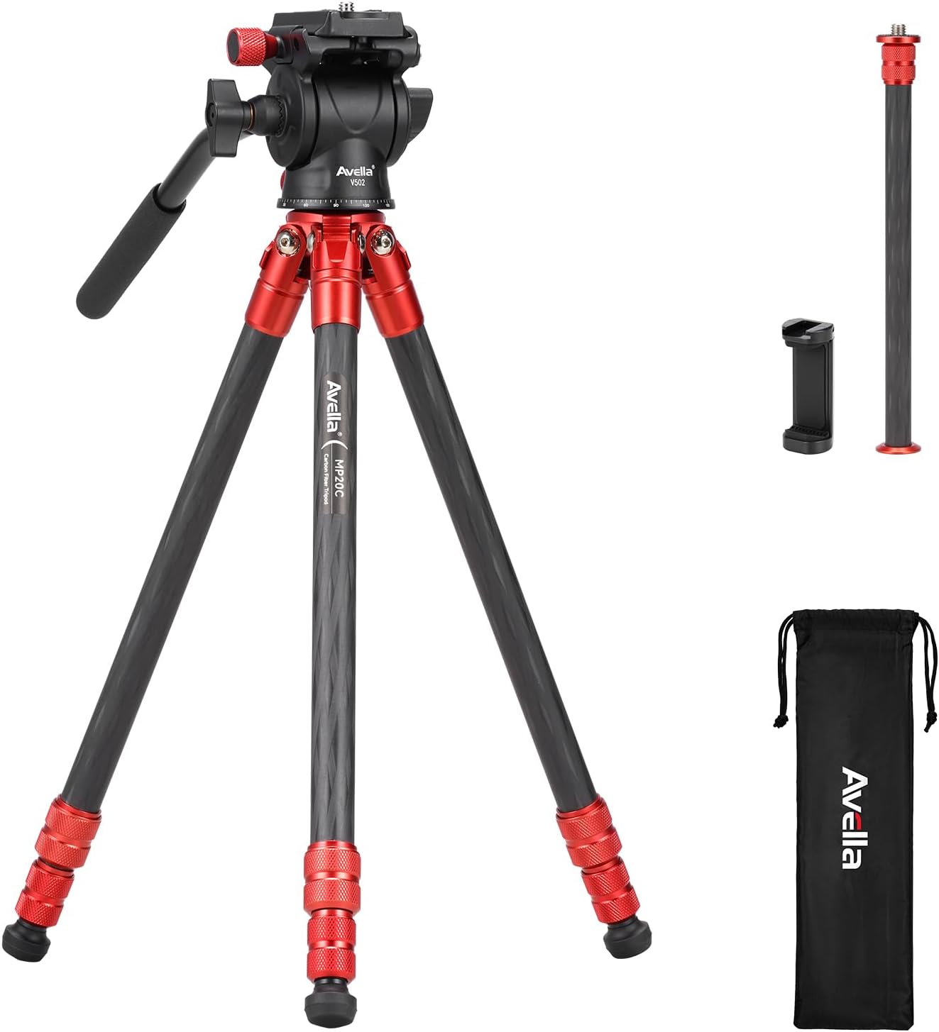 Avella Mini Carbon Fiber Camera Tripod MP20C, Portable Lightweight Tabletop, External Center Column Compact Design, Travel Tripod with 360°Ball Head and V Yoke Bracket for DSLR Camera