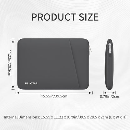 RAINYEAR Laptop Sleeve Case with Front Pocket, 15.6 Inch Protective Portable Case with Front Pocket, Briefcase Laptop Carrying Bag Cover Compatible for HP, Dell, Asus, Lenovo, Notebook, Gray
