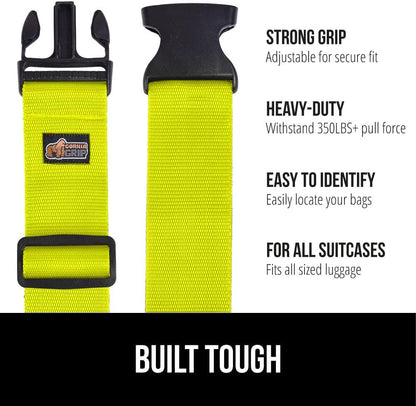 GORILLA GRIP Heavy Duty 8 Pack Adjustable Luggage Straps for Suitcases, Easy to Identify Travel Belt Connector Holds Suitcase Together, Extends Life of Bag, Strap Connects Two Bags, Accessories Yellow