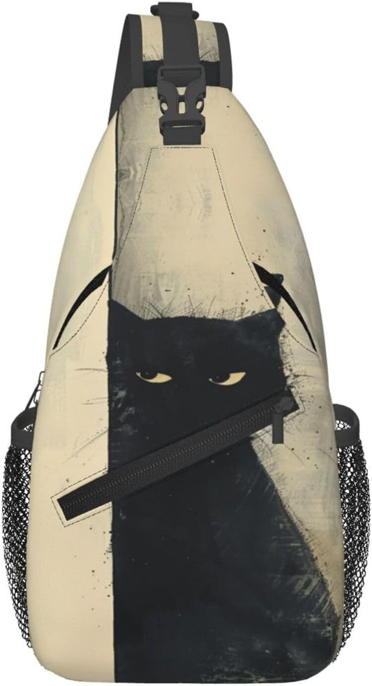 SUPLUCHOM Sling Bag Cat Vintage Hiking Daypack Crossbody Shoulder Backpack Travel Chest Pack for Men Women Over 12 Years Old