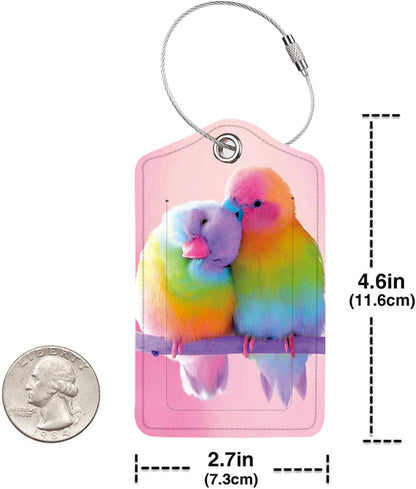 2 Pack Luggage Tag for Suitcase, Cute Unique Leather Bag Tags Identifiers Privacy Cover ID Label with Durable Steel Loop for Women Men Kids Girls Travel,Bird