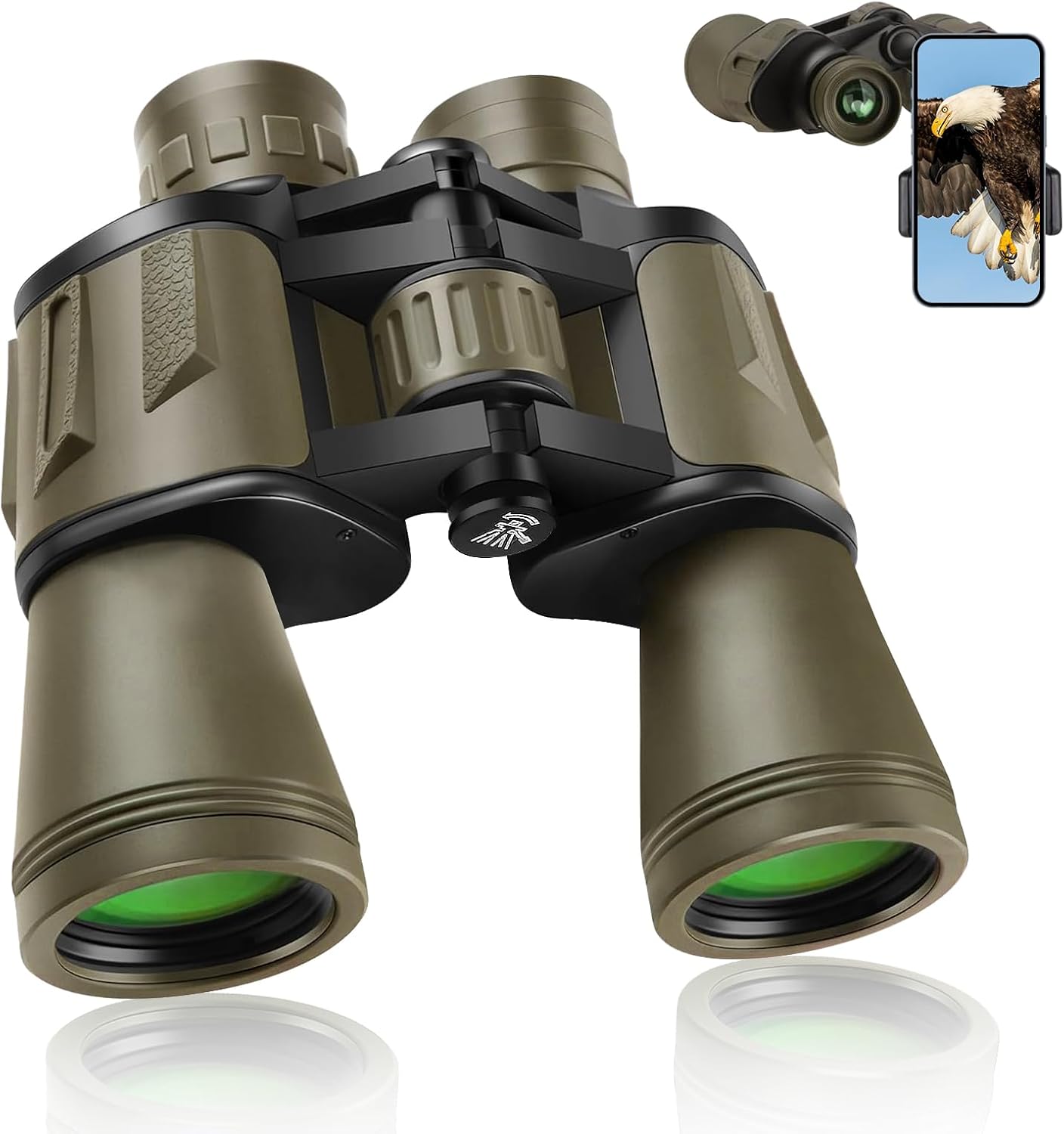 20x50 Binoculars for Adults High Powered, Military Compact HD Waterproof Binoculars with Low Light Vision for Bird Watching Travel Hunting Football Games Stargazing with Carrying Case and Strap(Mud)