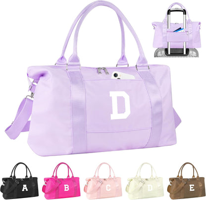 Daughter Niece Gifts for Teen Girl Kids, Initial Travel Duffel Bag Sports Gym Bag Personalized Gifts Weekender Bag，Monogram Overnight Bag Cute Dance Bag Birthday Bridesmaid Gifts for Women(Purple, D)