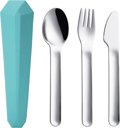 DEVICO Travel Utensils with Case, Reusable Camping Silverware Cutlery, 18/8 Stainless Steel Portable Fork Spoon Knife Set for Lunch Picnic School Workplace (Teal)