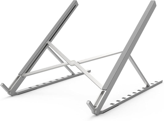 Aluminum Laptop Stand for Desk, Foldable Ventilated Cooling Notebook Stand, Adjustable Portable Laptop Holder, Compatible with 11" - 17.3" MacBook Pro Air, HP and Other laptops（Silver）