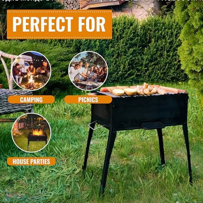 CKG Portable Charcoal Grill Heavy Duty Folding Mangal BBQ Outdoor Grill for Kabab, Shashlyk, Camping Portable Grill for Travel, 6 Skewers (Skewers not included in set) 2 mm Metal Thickness