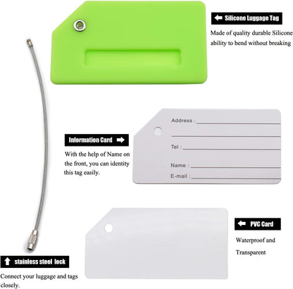7 Pack Silicone Luggage Tag Baggage Handbag Travel Bag Tags with Name ID Card Perfect to Quickly Spot Luggage Suitcases (Green)