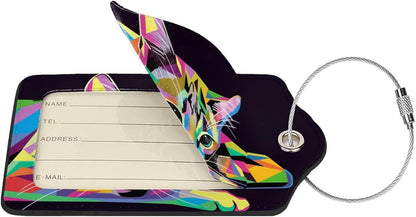 Cat Leather Luggage Tag with Stainless Steel Ring, Fun Name Id Card Cover Travel Bag Tag Set, Suitable for Travel Bag Luggage Women Men 4 PCS