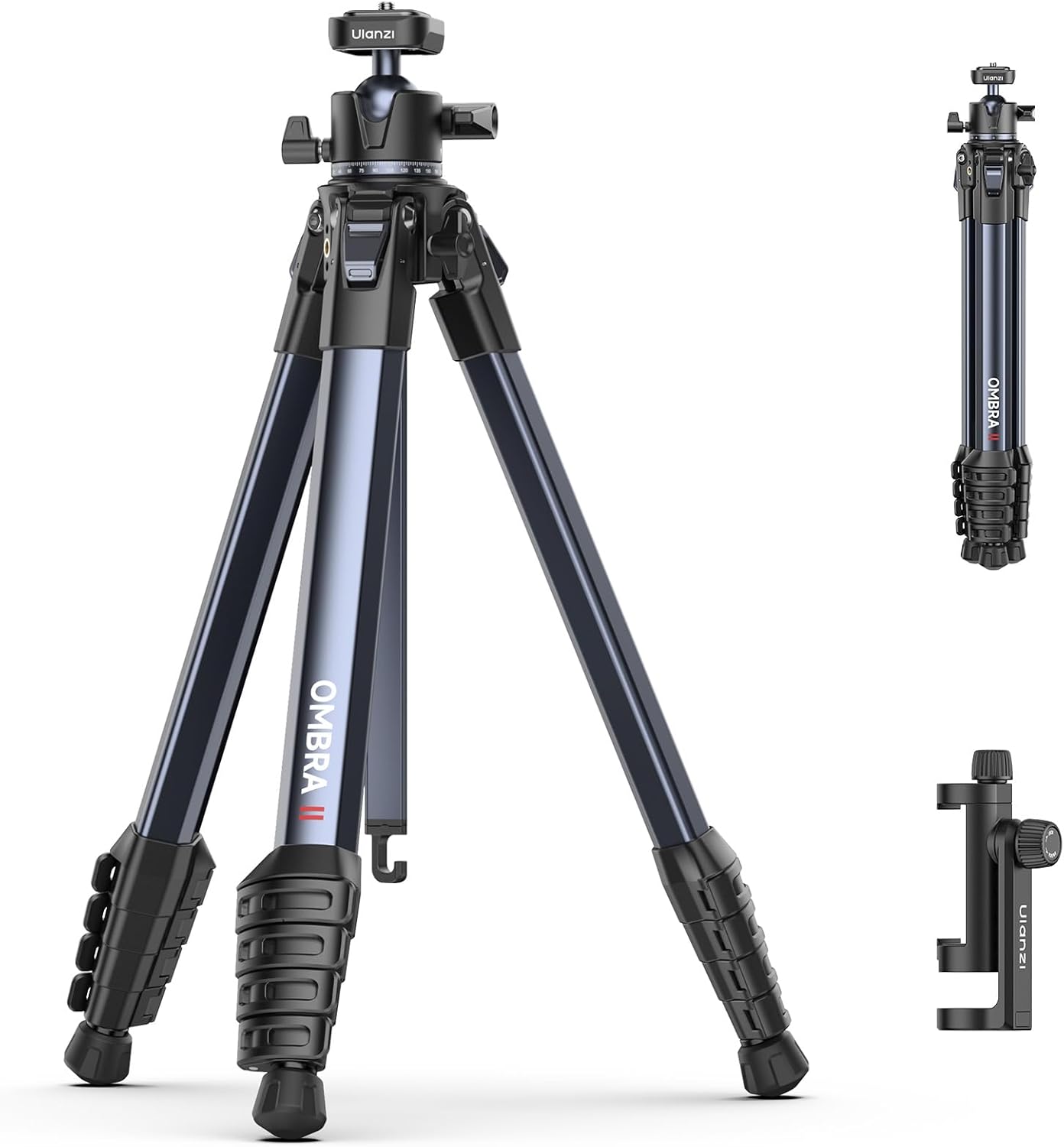 ULANZI Ombra ⅡCamera Tripod 61.5 Inch, 360° Ball Head Travel Tripod Stand with Uka Quick Release Plate for DSLR Sony Canon Fujifilm Camera Smartphone Vlogging Photography with Phone Mount Carry Bag
