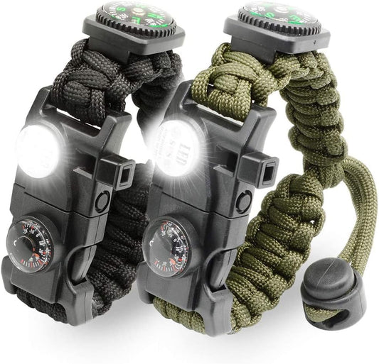 20 in 1 Survival Paracord Bracelet Adjustable Gear Kit with SOS LED Light, Fire Starter, Bigger Compass, Survival Whistle, Perfect for Camping, Hiking, Fishing