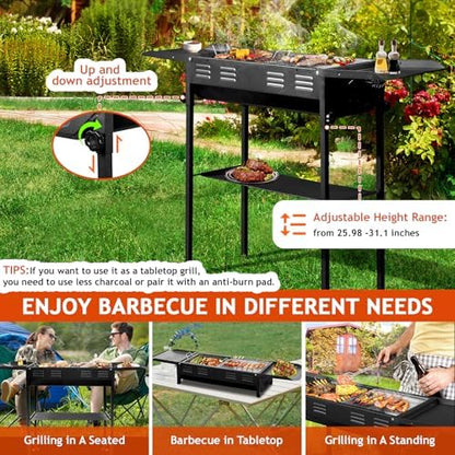 Portable Charcoal BBQ Grill, Foldable Smoker Tall Barbecue Grill Charcoal Outdoor Lightweight for Cooking Camping Hiking Picnics Tailgating Backpacking Garden Beach Party (47"L x 30.31"H)