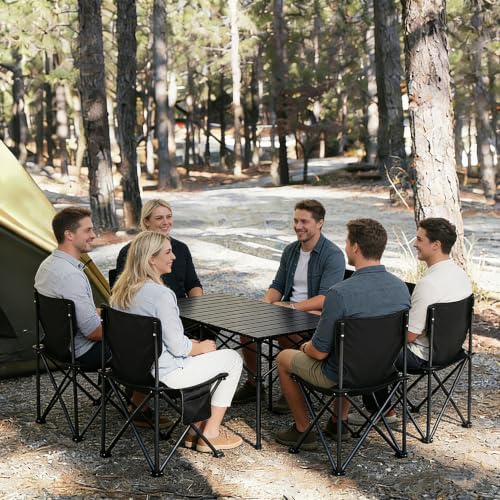 Camping Table with 6 Chairs, Portable Folding Picnic Table Set